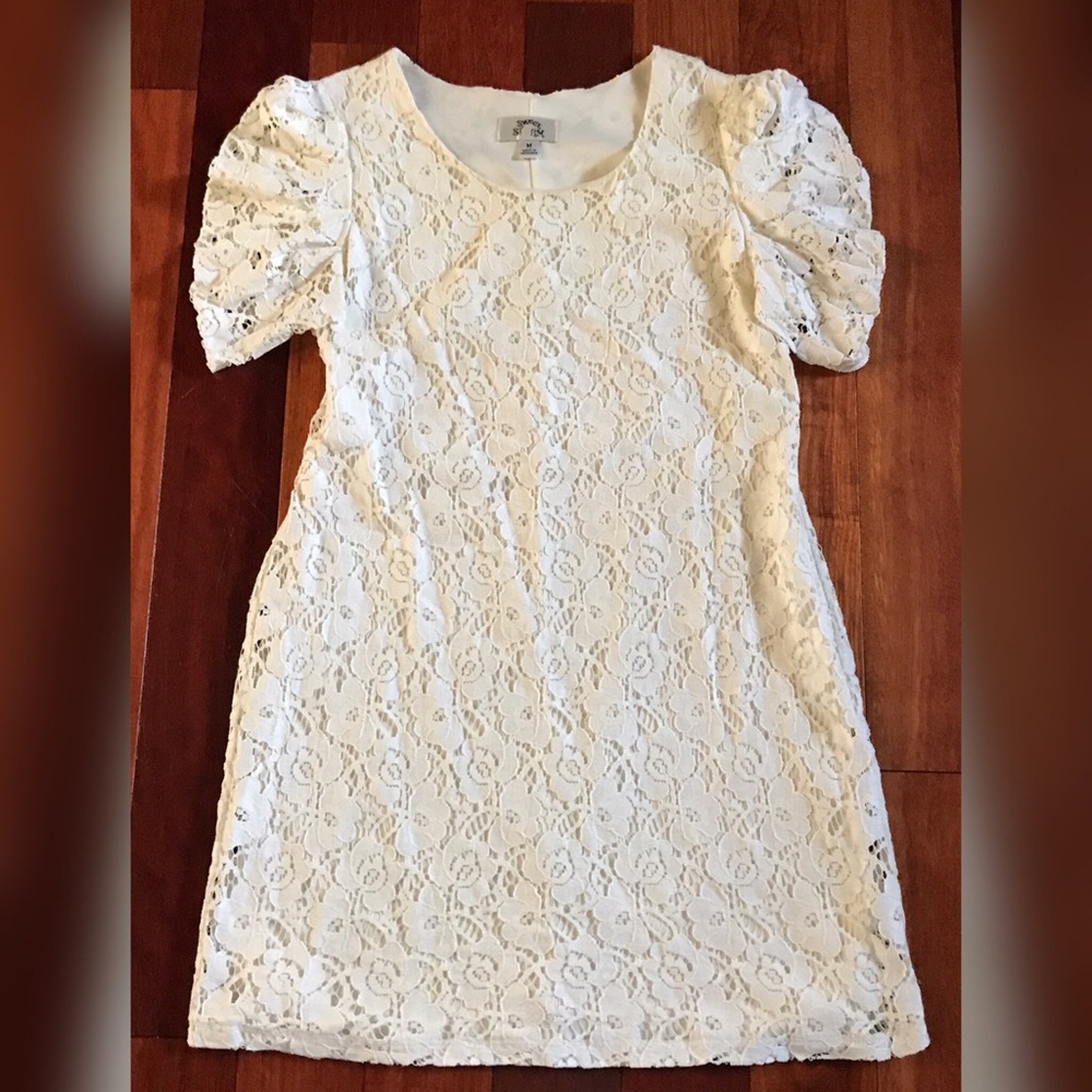 White Lace Mini Dress - Medium